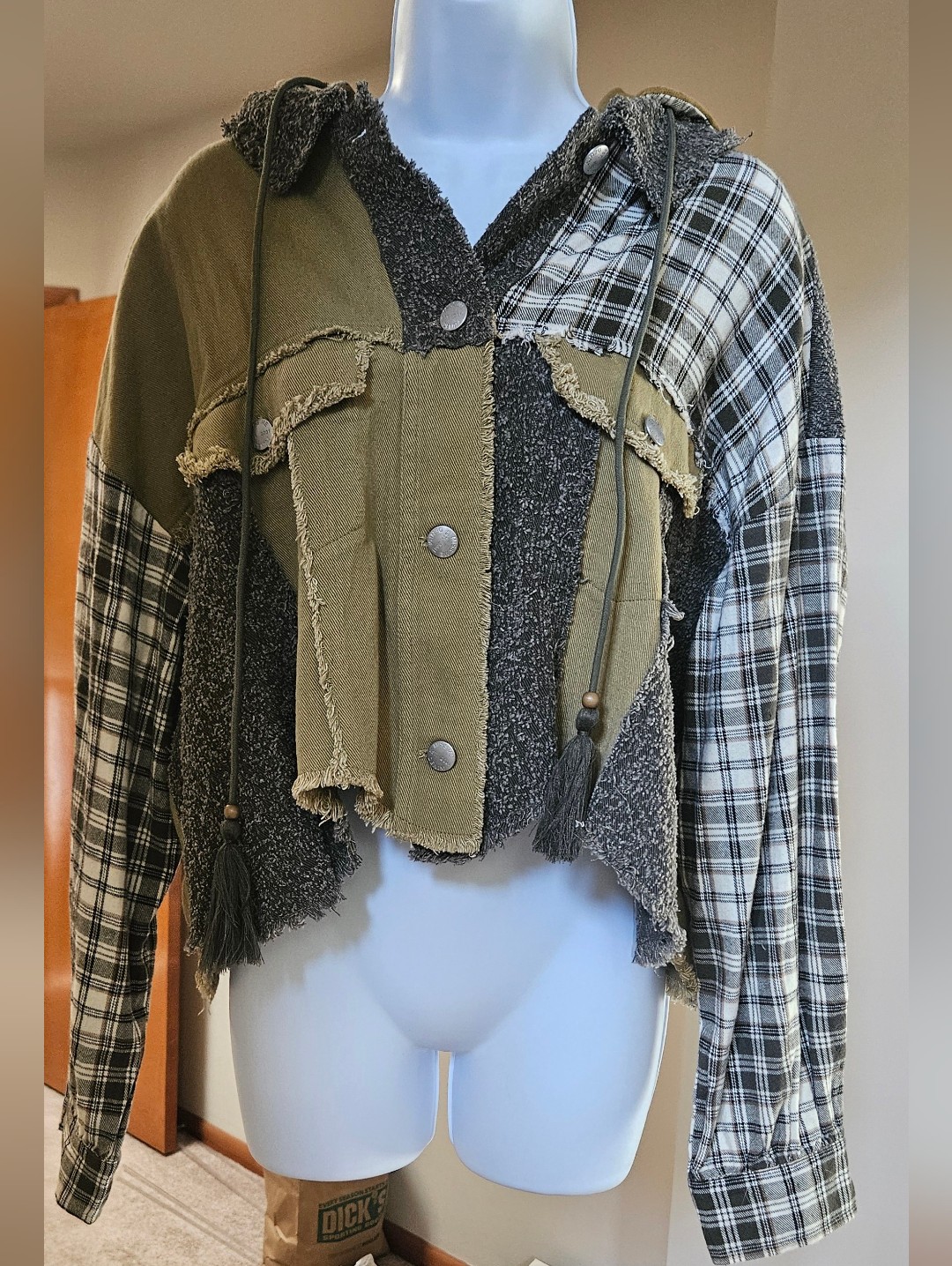 Nwt Miss Me Patchwork Crochet & Plaid Hoodie